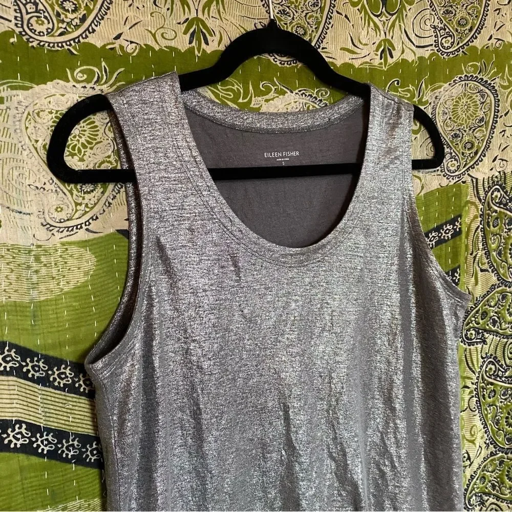 Eileen Fisher Ash Linen Jersey Shimmer Sleeveless Top Size Small - Picture 5 of 12